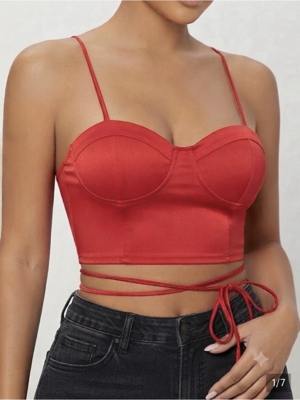 Zara Bright Red Lace-Up Bustier Crop Top
